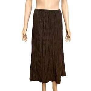 Y2K Faux Suede Crinkle Midi Skirt Size 6 Chocolate Brown Pull On Western Boho